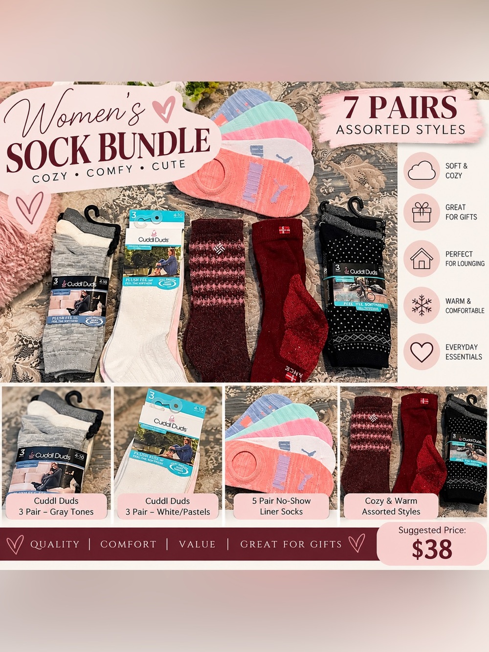 #0397 Women’s Cozy Sock Bundle – Cuddl Duds + Assorted Styles